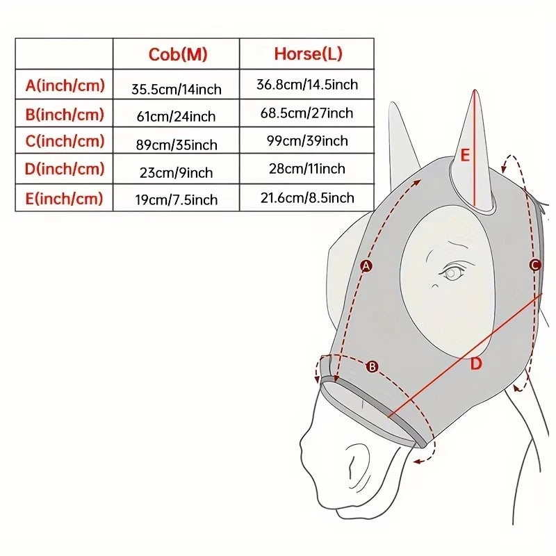 Mesh Horse Fly Mask, Leisure Sports, Amusement Facilities Elastic UV Detachable Breathable Horse Fly Mask with Ears for Horses