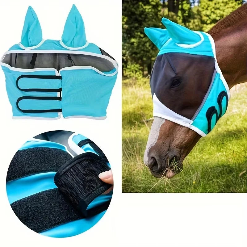 Mesh Horse Fly Mask, Leisure Sports, Amusement Facilities Elastic UV Detachable Breathable Horse Fly Mask with Ears for Horses