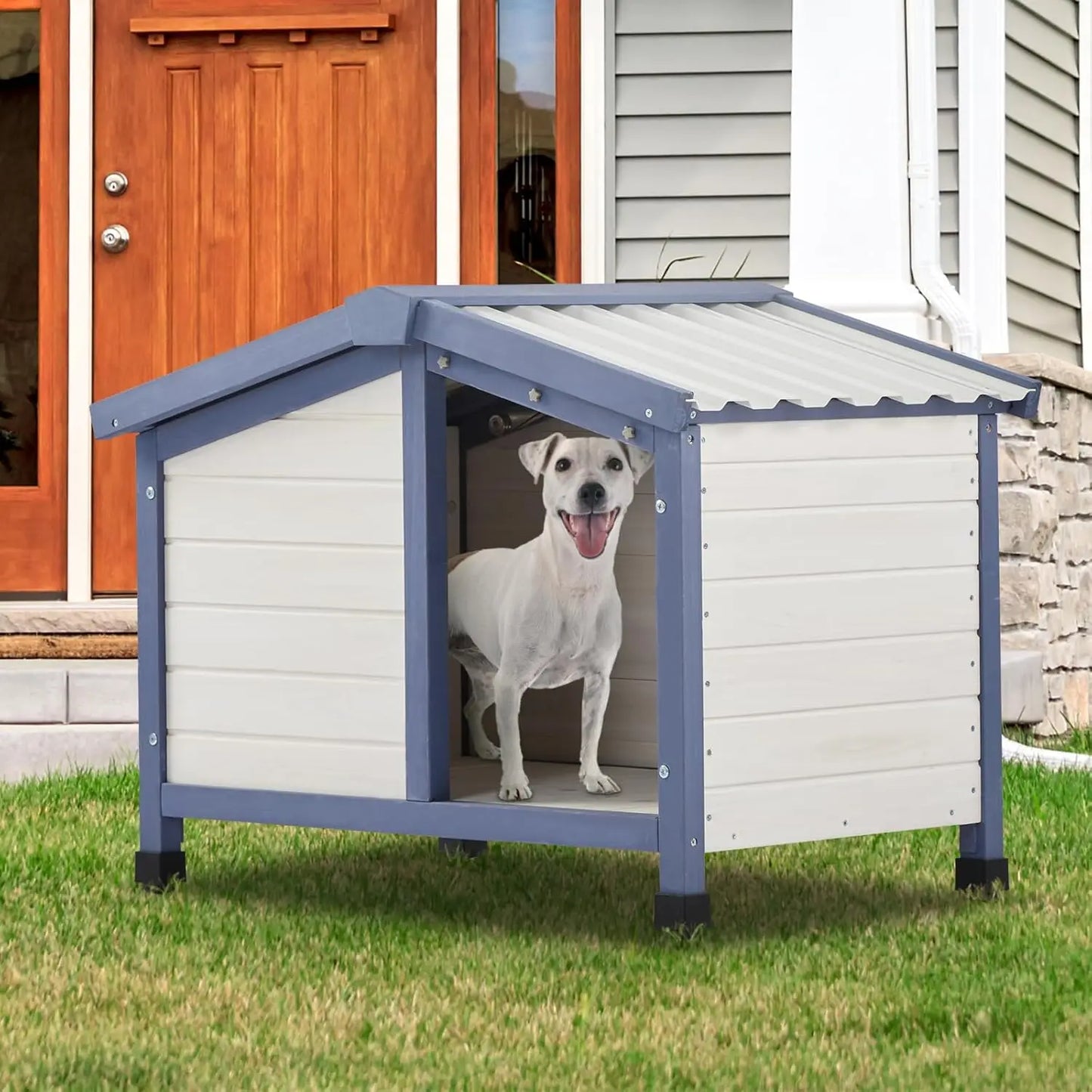 Small Dog House 33" L x 22.5" W x 25.2" H Waterproof PVC Roof Dog House for Small Dogs,Small Dog House with Adjustable Foot Mat