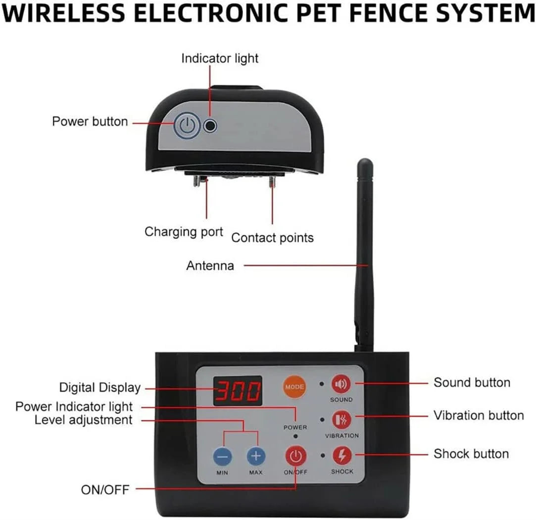 Wireless Dog Fence Electric Pet Containment System Shock Collars For 3 Dogs Adjustable Range