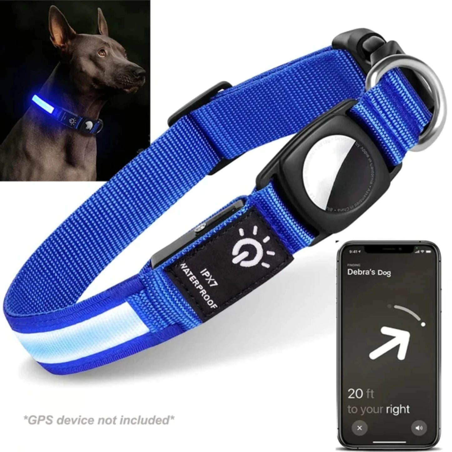 For  Airtag Dog Collar GPS Finder WaterProof Led Collar Light USB Chargeable Swimming Night For  Air Tag Tracker Case