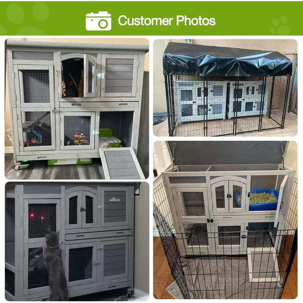 Rabbit Hutch on Wheel with Plastic Tray-47inch