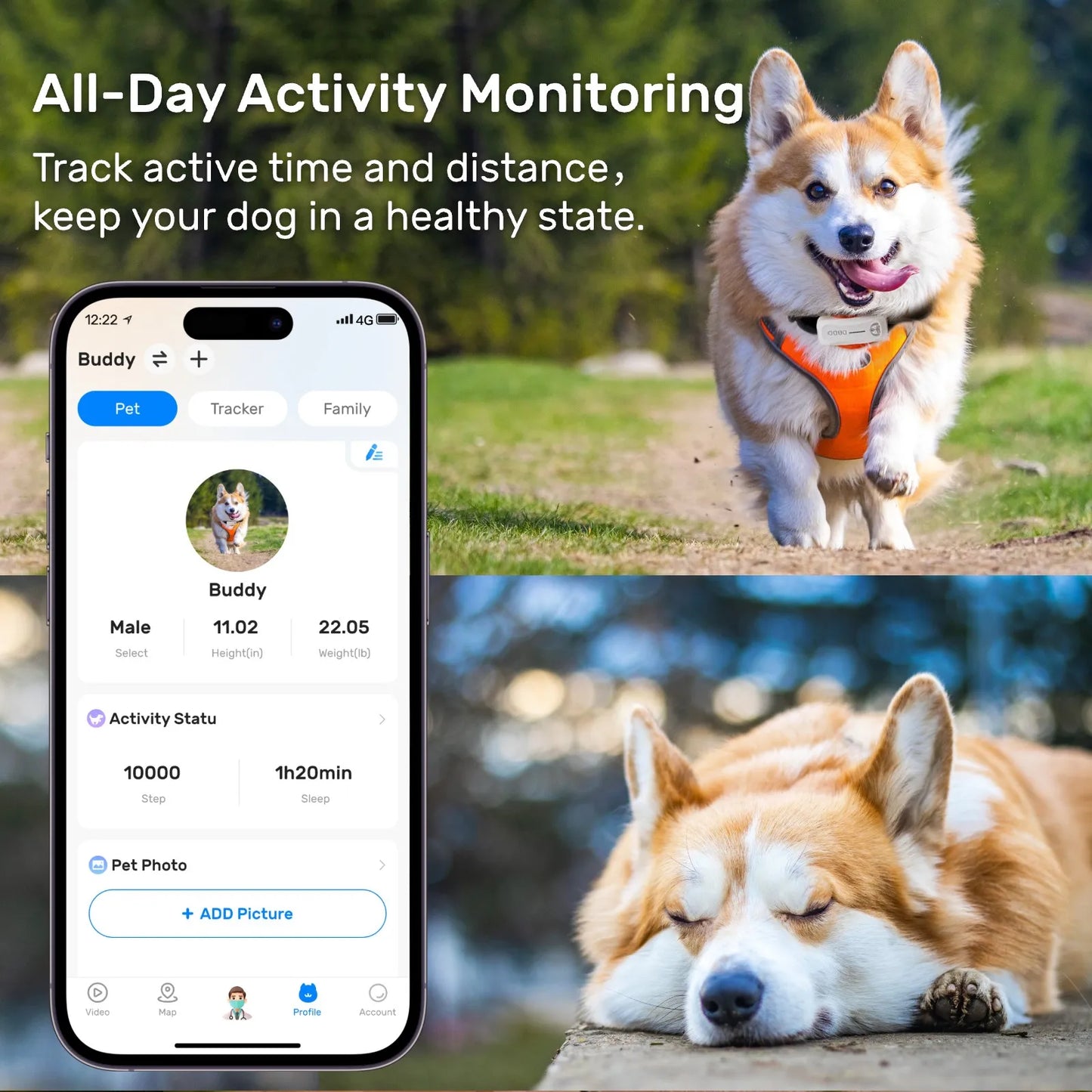 GPS Tracker for Dogs Waterproof Pet Location Smart Activity Tracker Real-time Tracking fit for Any Collar Android iOS Universal