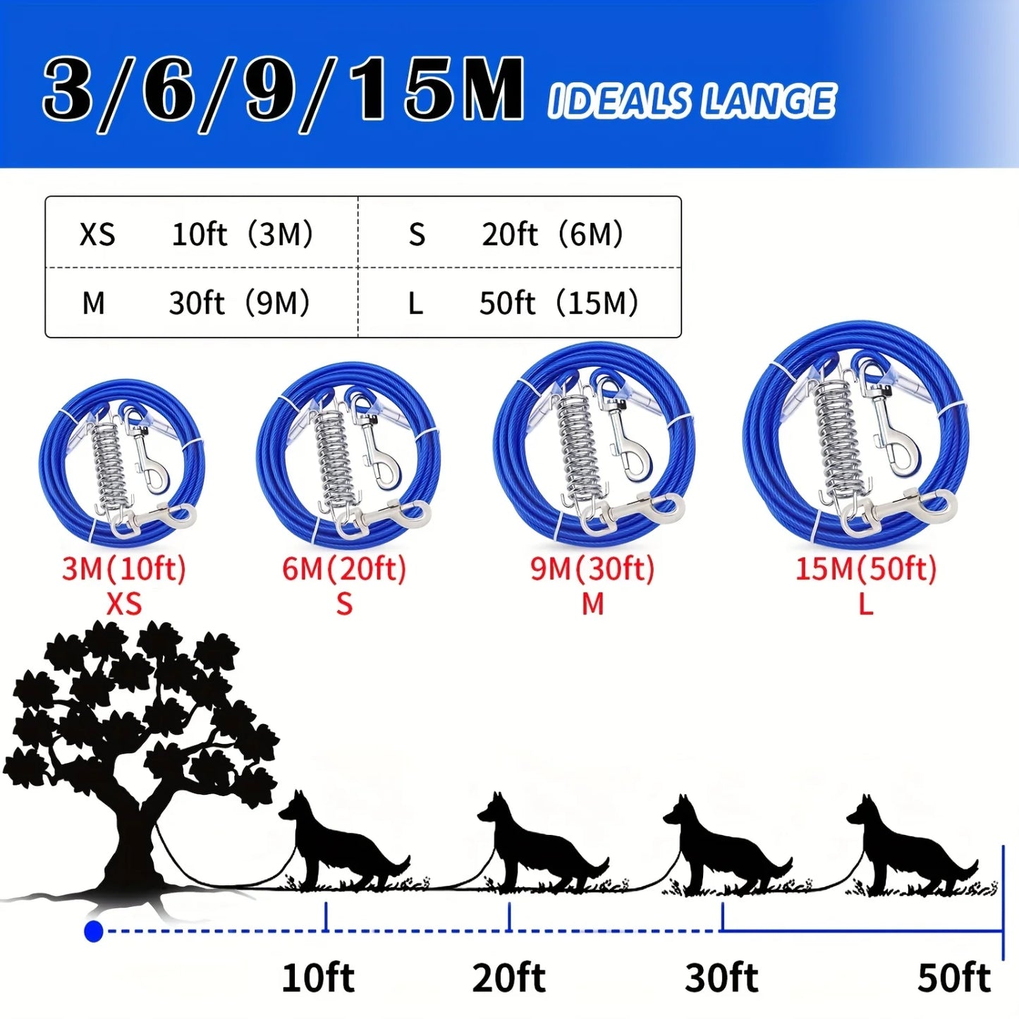 10-50ft Heavy-Duty Dog Tie Out Cable