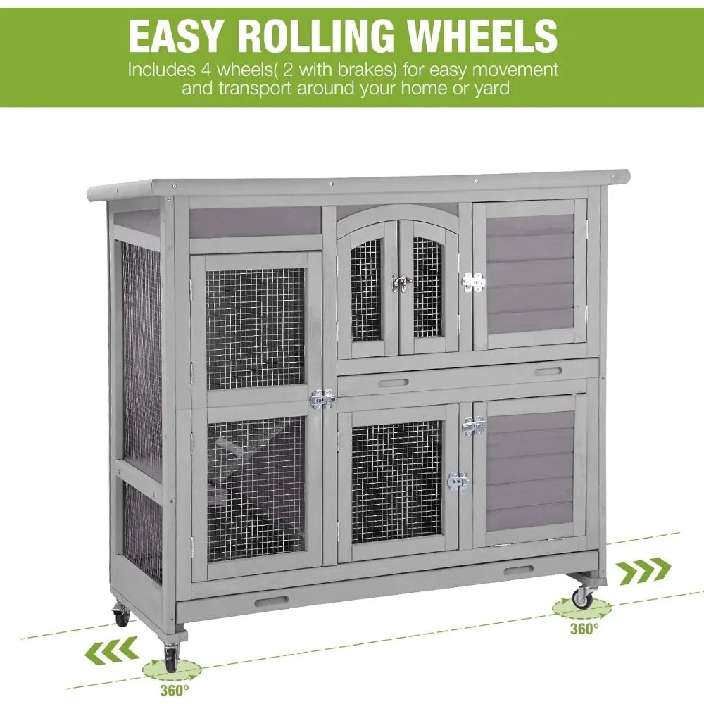 Rabbit Hutch on Wheel with Plastic Tray-47inch