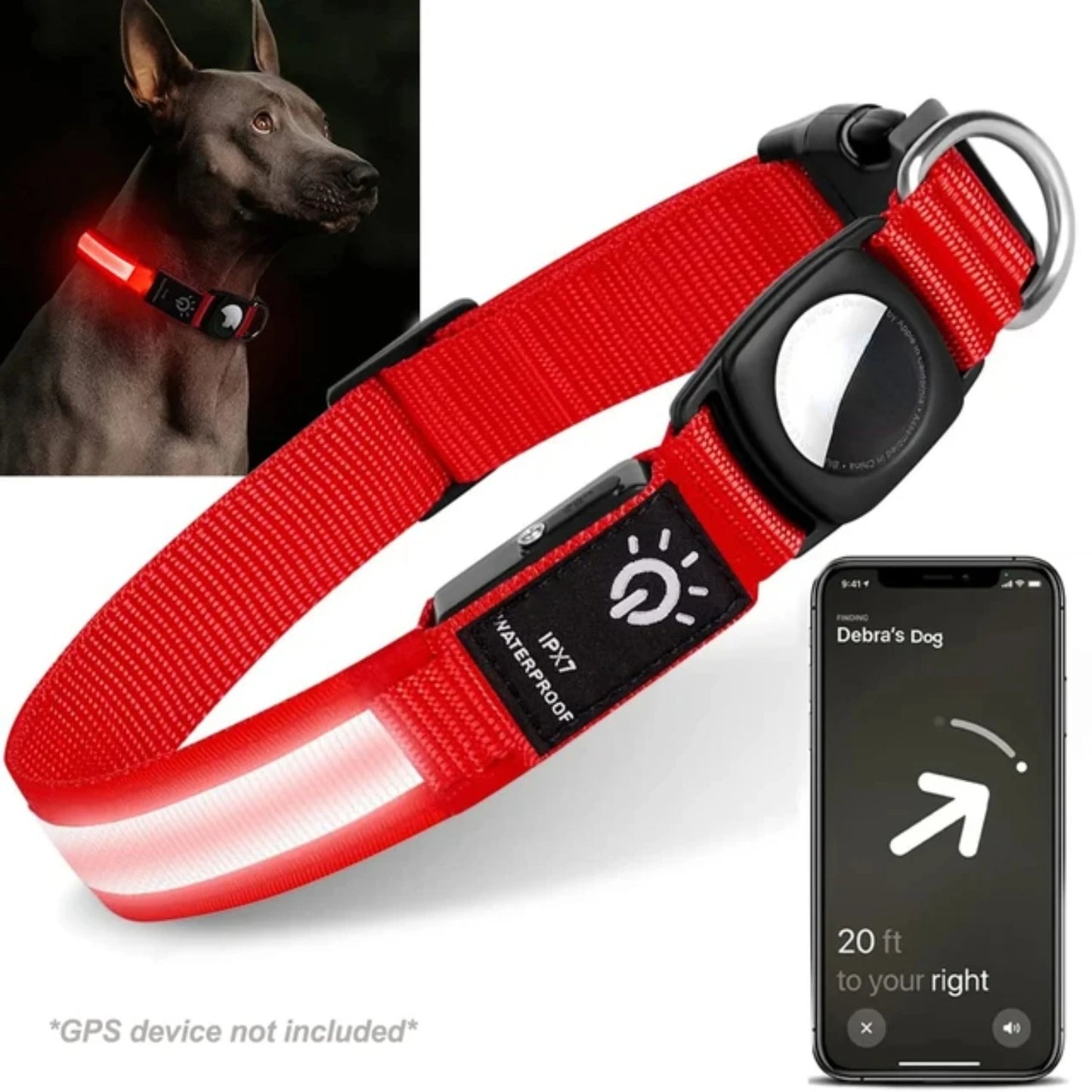 For  Airtag Dog Collar GPS Finder WaterProof Led Collar Light USB Chargeable Swimming Night For  Air Tag Tracker Case